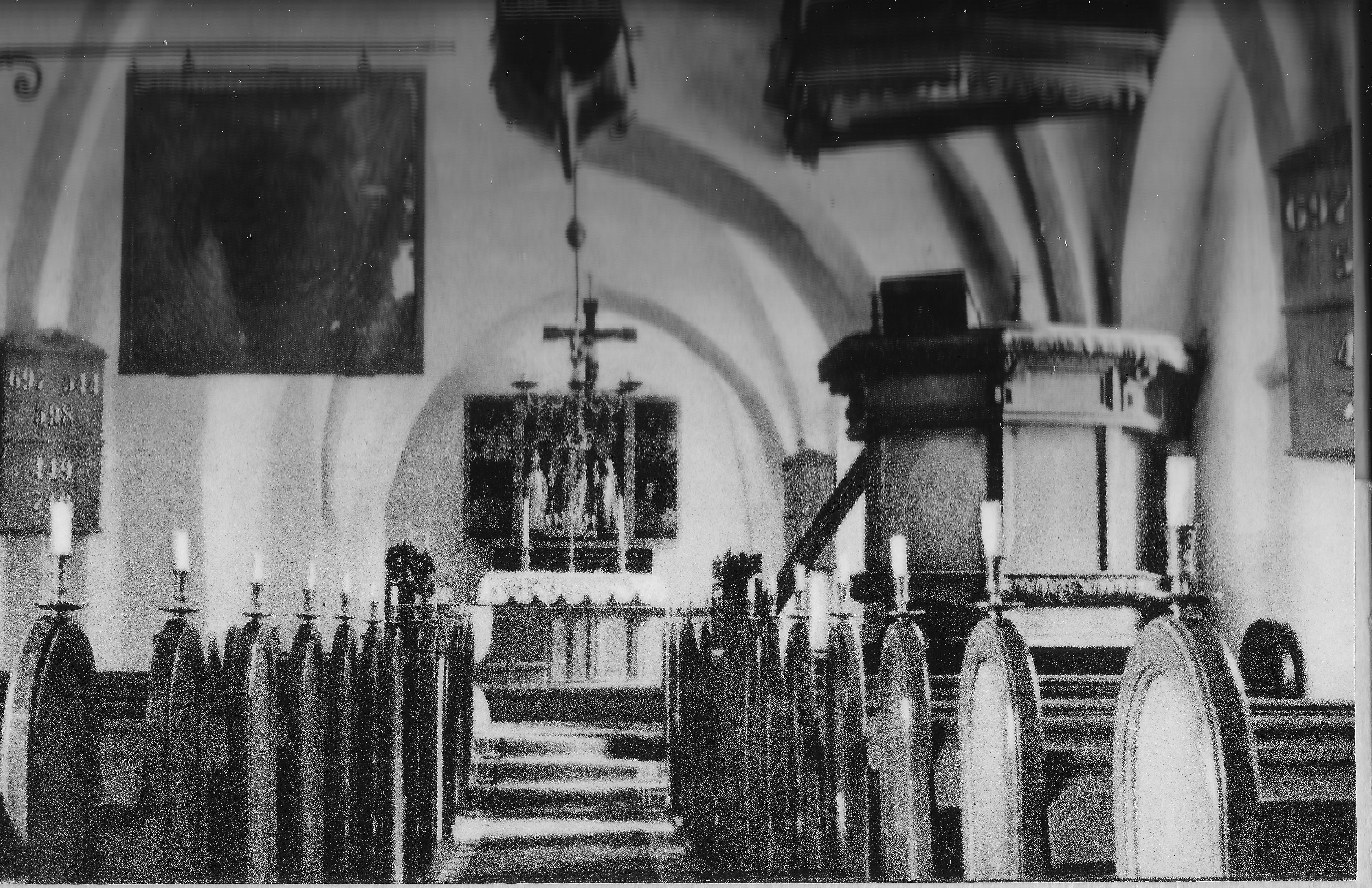 1950-erne. Tunø Kirke interiør. Postkort.